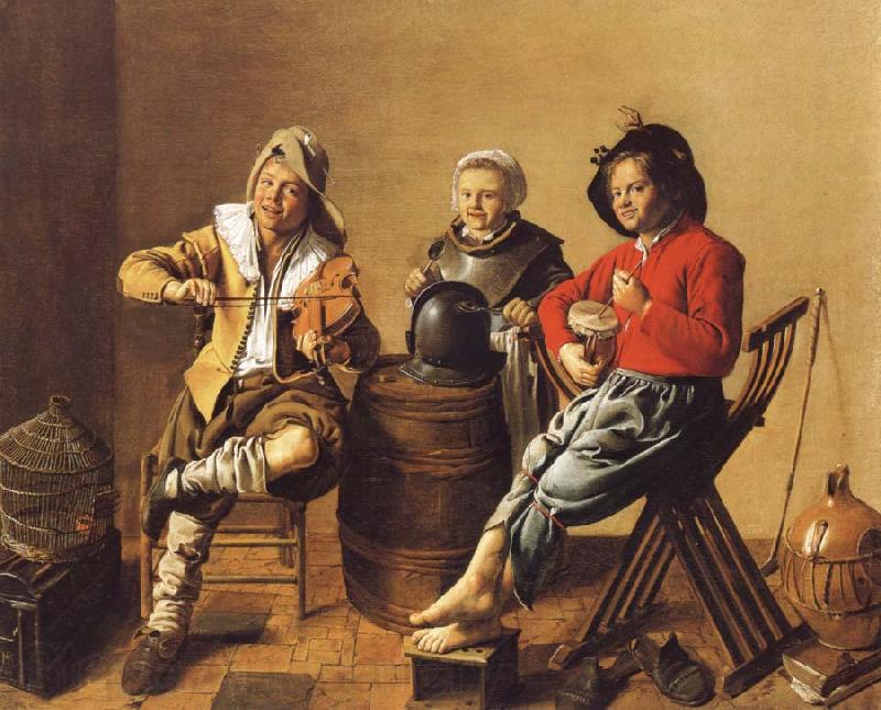 Jan Miense Molenaer Two Boys and a Girl Making Music France oil painting art